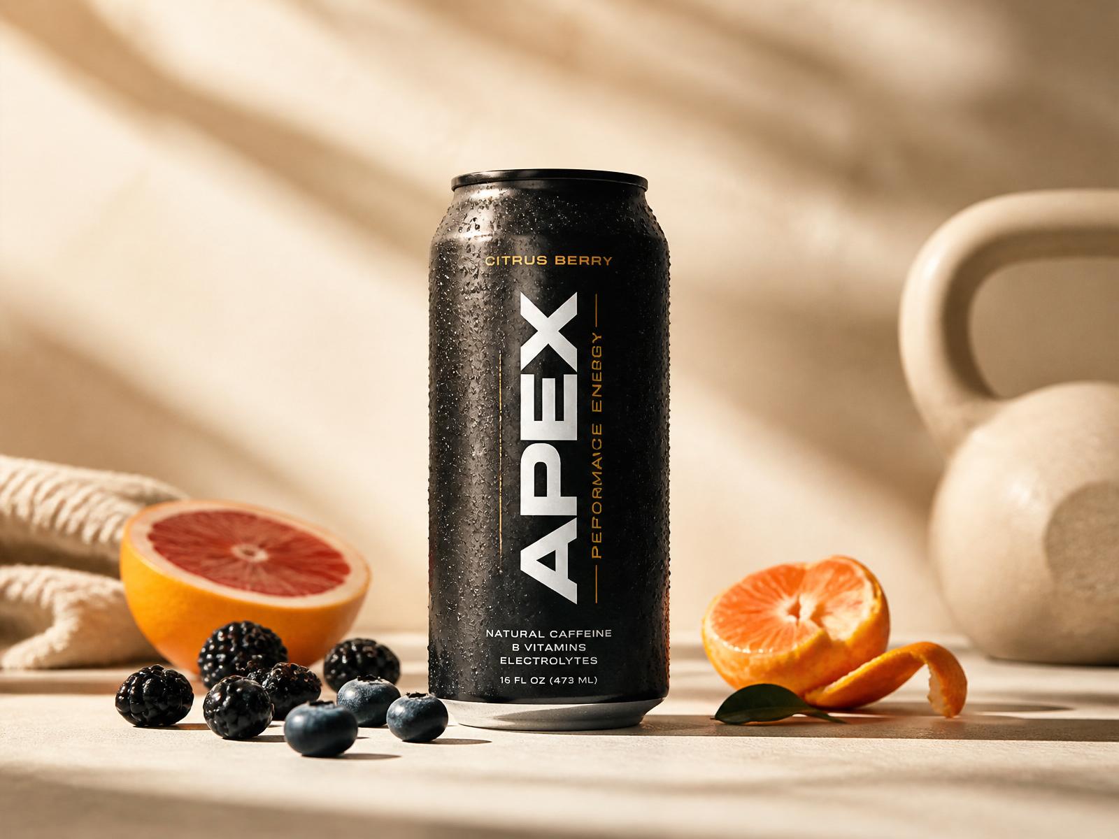 Premium functional energy drink can with citrus and berries